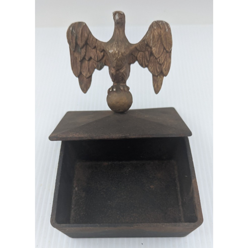 Wilton Cast Iron Lidded Box Trinket With Eagle Finial